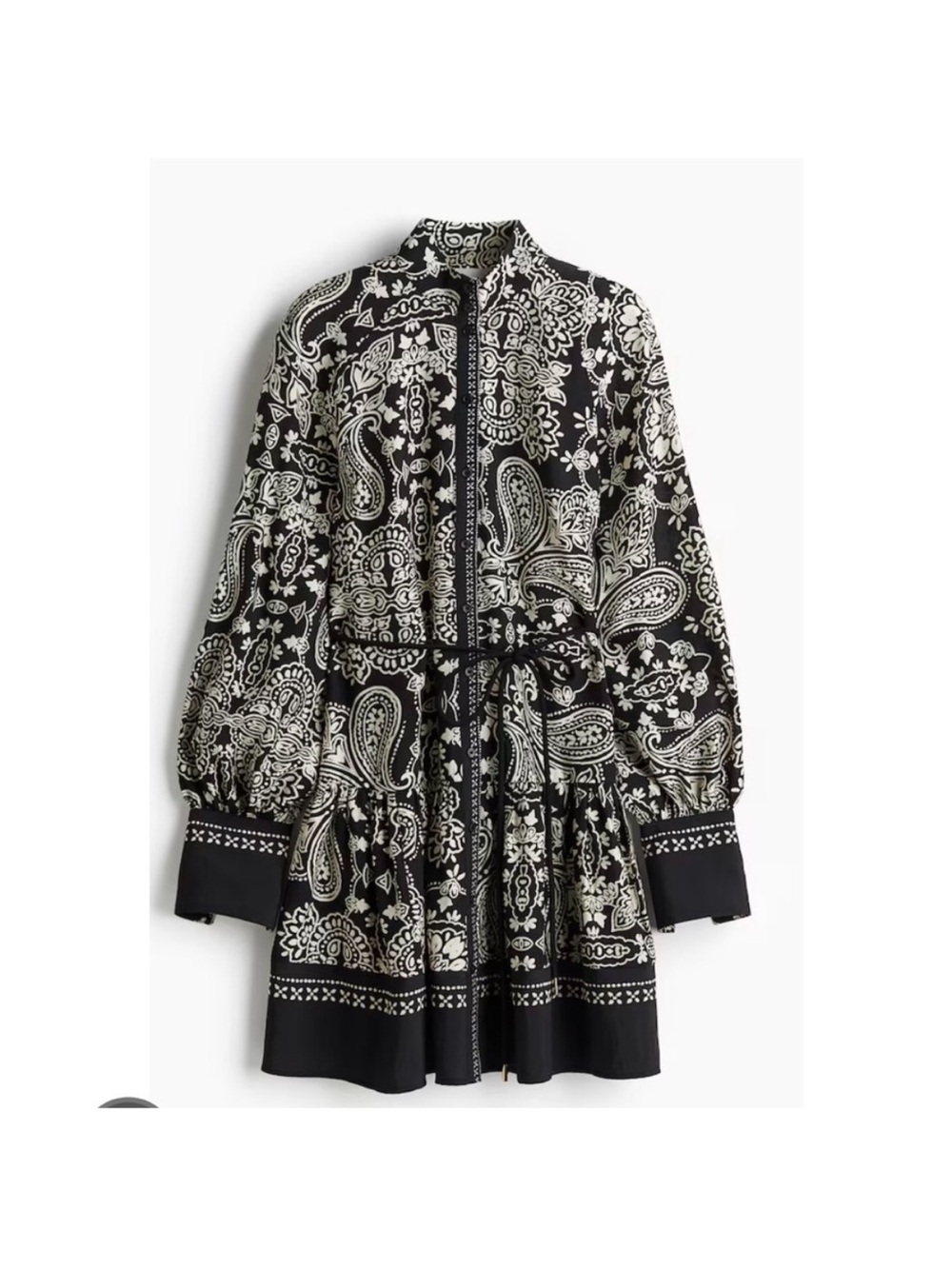 H&M Black/Cream Paisley Long Sleeve Dress